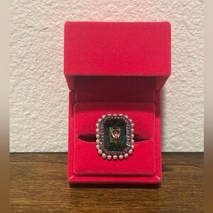 Kurt Geiger Green and Gun Metal Tone Statement Ring